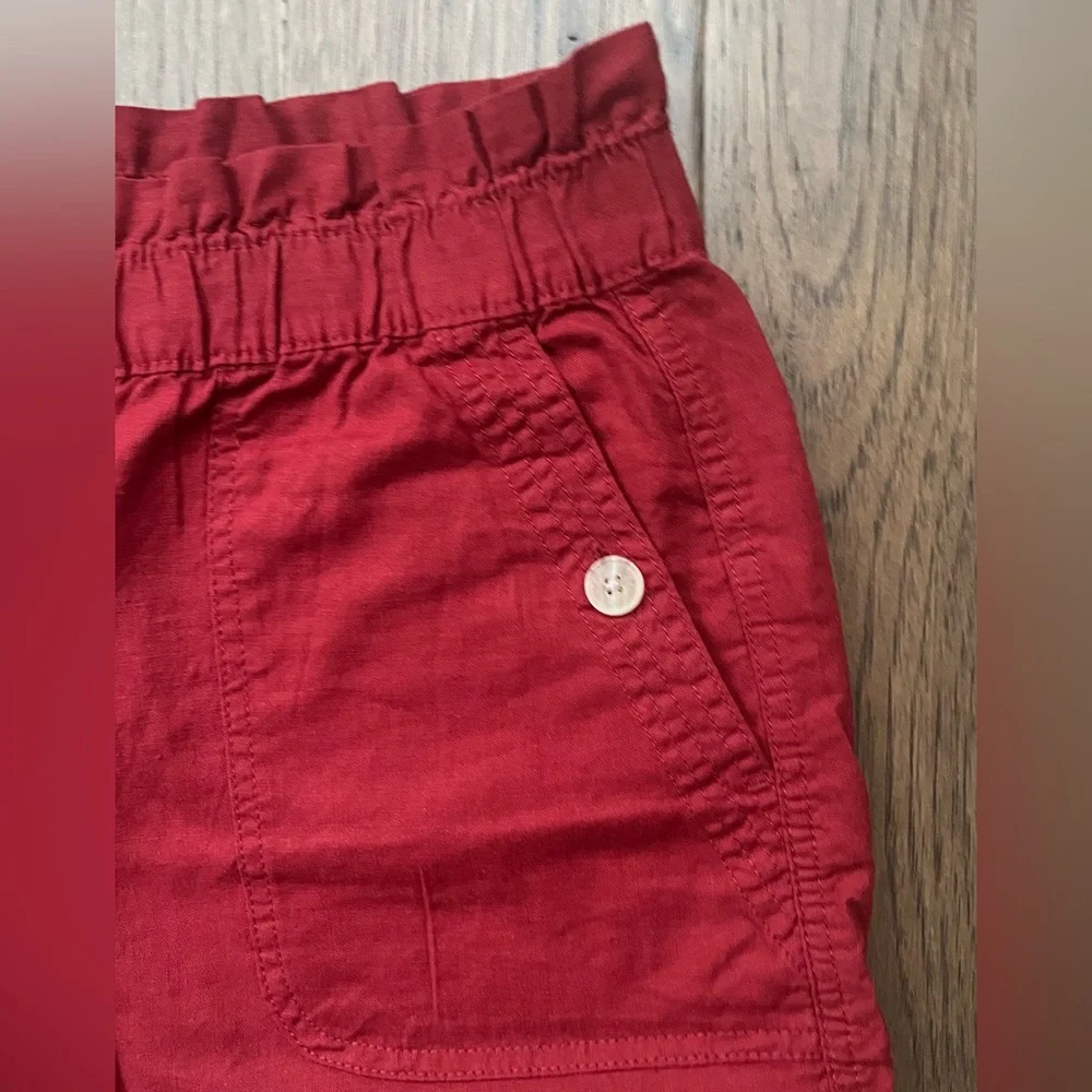 NWOT JOE FRESH Brick Ref Elastic High-Waisted Linen-Blend Shorts Size: Large - Picture 4 of 6